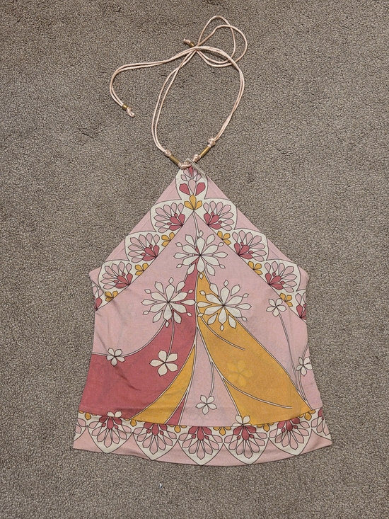 Banana Republic Tops - Banana Republic Silk Pink & Yellow Geometric Floral Halter Top